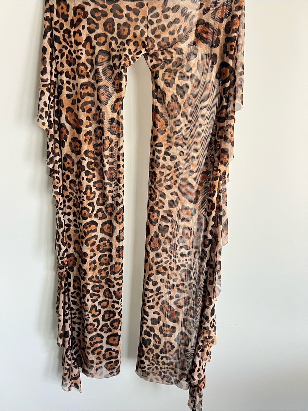 Sheer Leopard Print Wide-Leg Pants - Brown